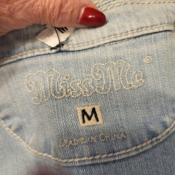 Miss Me Cropped Stone Wash Denim Med Jacket Rhinestones and Lace - Picture 11 of 15